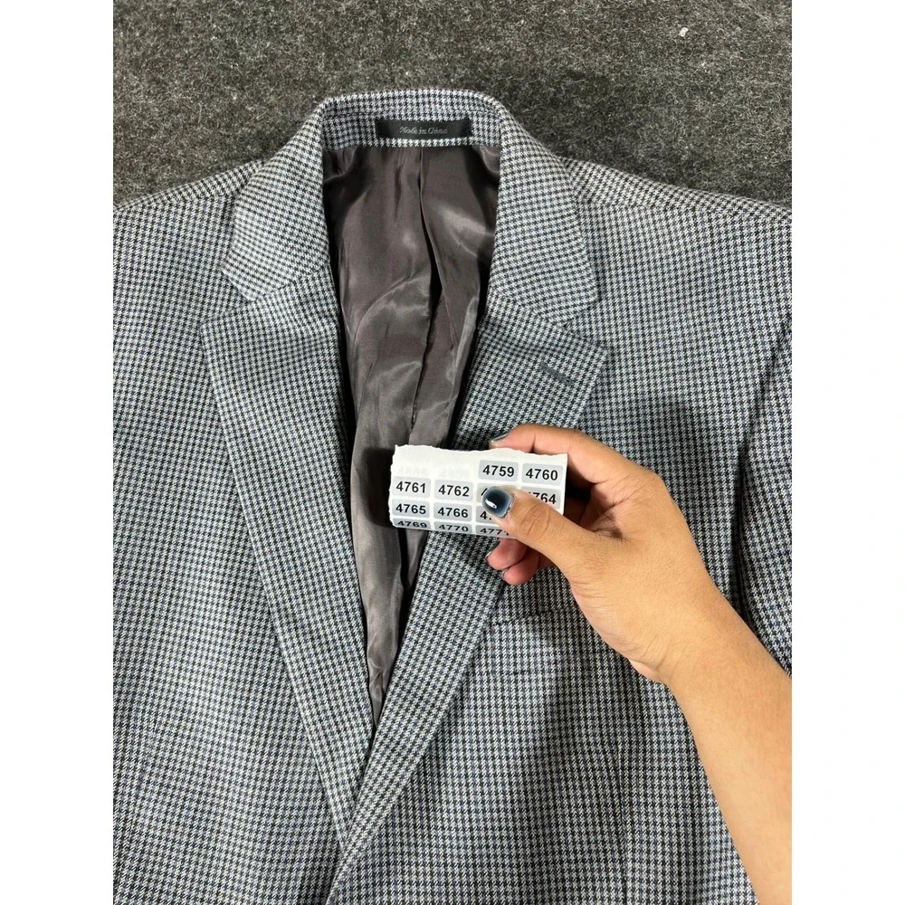 Lauren Ralph Lauren Jacket Mens 42L Gray Houndstooth Lined Silk Blend Preppy